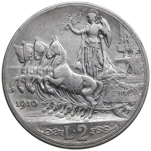 obverse: Regno d Italia, Vittorio Emanuele III , Buono 2 lire Quadriga argento 1910 RARA