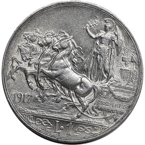 obverse: Regno d Italia, Vittorio Emanuele III ,1 Lira Quadriga argento 1917 SPL Con segno