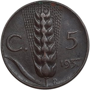 obverse: Regno d Italia ,Vittorio Emanuele III , 5 Centesimi spiga 1937