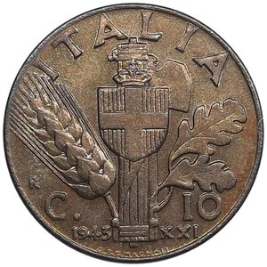 obverse: Regno d Italia, Vittorio Emanuele III ,10 Centesimi impero 1943 fdc