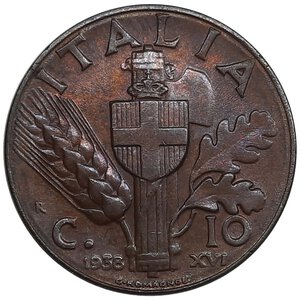 obverse: Regno d Italia, Vittorio Emanuele III ,10 Centesimi Impero 1938 qfdc