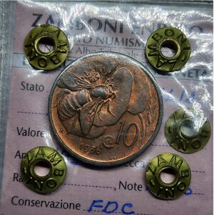 obverse: Regno d Italia, Vittorio Emanuele III ,10 Centesimi ape 1936 FDC , Periziata