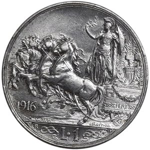 obverse: Regno d Italia, Vittorio Emanuele III ,1 Lira Quadriga argento 1916 qFDC RARA