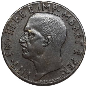 reverse: Colonia Albania  Vittorio Emanuele III ,0,10 Lek 1940 SPL Frattura di conio