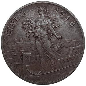 obverse: Regno d Italia, Vittorio Emanuele III , 5 Centesimi prora 1918 