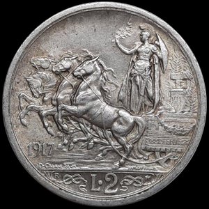 obverse: Regno d Italia, Vittorio Emanuele III , 2 Lire Quadriga 1917 SPL QFDC