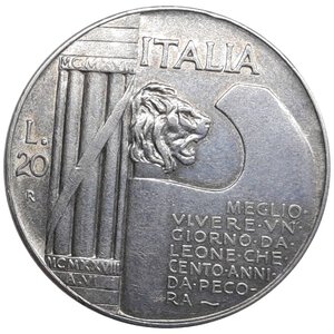 reverse: Regno d Italia, Vittorio Emanuele III , 20 Lire Elmetto 1928 RARA