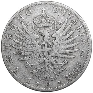 obverse: Regno d Italia, Vittorio Emanuele III , 1 Lira Aquila argento 1905 RARA