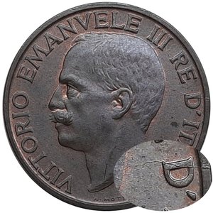 reverse: Regno d Italia, Vittorio Emanuele III , 10 Centesimi Ape 1927 tracce rosse e frattura di conio