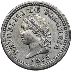 obverse: COLOMBIA,  5 cents argento 1902 RARA