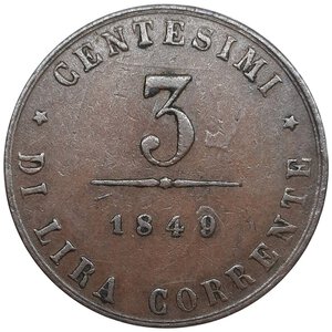 obverse: GOVERNO PROVVISORIO DI VENEZIA  ,3 centesimi 1849 ,segni Di collisione di conio