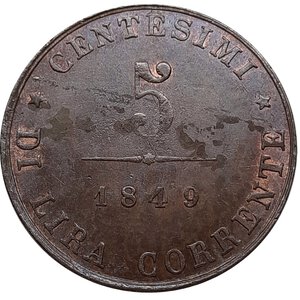 obverse: GOVERNO PROVVISORIO DI VENEZIA , 5 centesimi 1849 ,SPL TRACCE ROSSE ECCELLENTE