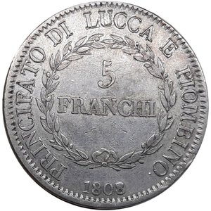 obverse: LUCCA E PIOMBINO , Elisa Bonaparte e Felice Baciocchi (1805-1814). 5 Franchi 1808