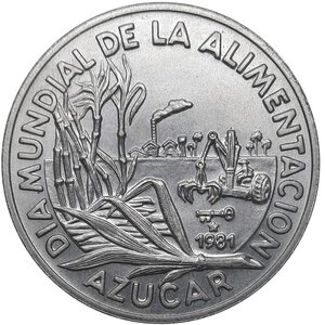 obverse: CUBA, 1 Peso Dia alimentacion -Azucar 1981