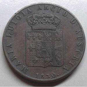 reverse: PARMA,  Maria Luigia , 5 Centesimi 1830 