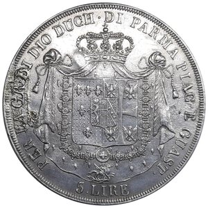 obverse: PARMA,  Maria Luigia , 5 Lira argento  1832 Segni saldatura 