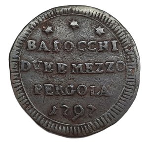 obverse: PERGOLA ,Stato Pontificio , Pio VI  (1775-1799),Baiocchi 2 e mezzo 1797 RARA!!!!