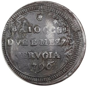 obverse: PERUGIA ,Stato Pontificio , Pio VI  (1775-1799),Baiocchi 2 e mezzo 1796