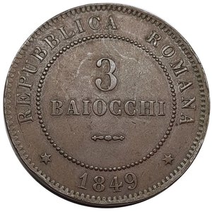 obverse: REPUBBLICA ROMANA , 3 baiocchi 1849 3 curvo BELLA