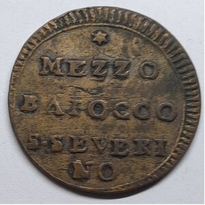 obverse: SAN SEVERINO ,Stato Pontificio , Pio VI  (1775-1799),Mezzo baiocco