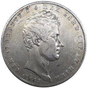 obverse: SAVOIA , Carlo Alberto ,5 Lire 1843 Genova