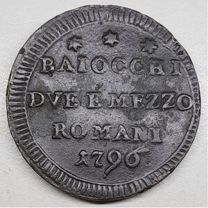 obverse: Stato Pontificio -  Pio VI  , 2 baiocchi e mezzo 1796 