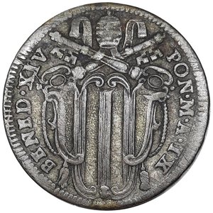 obverse: Stato Pontificio -  Benedetto XIV (1740-1758)Carlino 1748 anno IX 