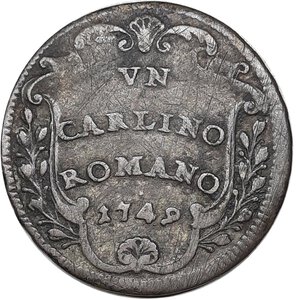 reverse: Stato Pontificio -  Benedetto XIV (1740-1758)Carlino 1748 anno IX 