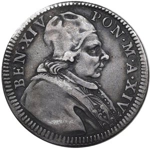 obverse: Stato Pontificio -  Benedetto XIV (1740-1758) Doppio Giulio 1754