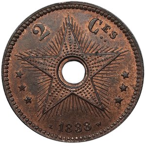obverse: CONGO BELGA  ,Leopold II ,2 Cents 1888 Fdc qfdc Rosso