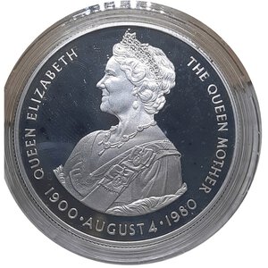 obverse: FALKLAND, 50 pence argento 1980 PROOF, 80° Compl. Regina madre, conf.originale