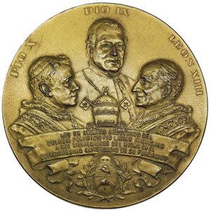 obverse: Stato Pontificio , Leone XIII Medaglia  Postuma  50° anniversario di Fondazione 
del Collegio Latino-Americano in Roma diam.73,7 mm bronzo dorato RARISSIMA