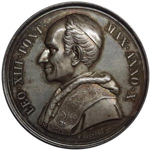 reverse: Stato Pontificio , Leone XIII , Medaglia argento Anno X 1887 diam.44 mm 
