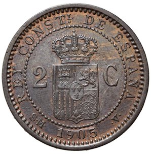 reverse: SPAGNA. Alfonso XIII. 2 centimos 1905. Cu. SPL-FDC