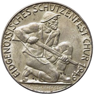 reverse: SVIZZERA. TIRI FEDERALI. Graubunden. Swiss Shooting medal. Federal Shooting Festival at Chur 1949. Ag. Krause 144. FDC