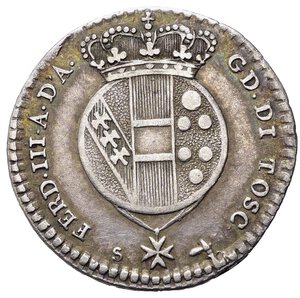 obverse: FIRENZE. Granducato di Toscana. Ferdinando III di Lorena (1791-1824). 10 soldi da 1/2 lira 1821. Ag (1,85 g). Gig. 49. SPL