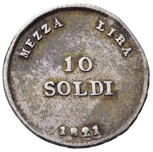reverse: FIRENZE. Granducato di Toscana. Ferdinando III di Lorena (1791-1824). 10 soldi da 1/2 lira 1821. Ag (1,85 g). Gig. 49. SPL