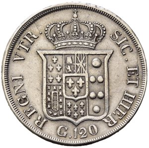 reverse: NAPOLI. Ferdinando II di Borbone (1830-1859). Piastra da 120 grana 1834. Ag (27,56 g). Magliocca 539. qBB