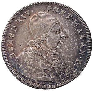 obverse: ROMA. Stato Pontificio. Benedetto XIV (1740-1758). Mezzo scudo Romano 1753 anno XIV. Ag (13,23 g). MIR 2612/1; Muntoni 48. SPL+