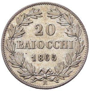 reverse: ROMA. Stato Pontificio. Pio IX (1846-1870). 20 baiocchi 1865 anno XX. Ag (5,33 g - 24,5 mm). Gig. 107a. SPL+