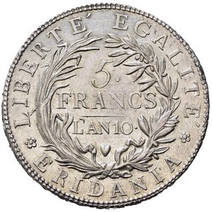 reverse: TORINO. Repubblica Subalpina (1800-1802). 5 Francs l An 10 (1802). Ag (24,92 g). Gig. 4. Rara. SPL