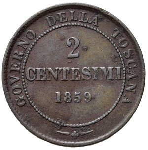 reverse: Vittorio Emanuele II (1859-1861). Re Eletto. Governo della toscana. 2 centesimi 1859. Cu. Gig. 18. BB