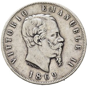 obverse: Vittorio Emanuele II (1861-1878). 5 lire 1869 M. Milano. Ag.  BB