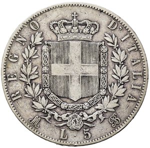 reverse: Vittorio Emanuele II (1861-1878). 5 lire 1869 M. Milano. Ag.  BB