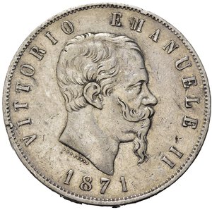 obverse: Vittorio Emanuele II (1861-1878). 5 lire 1871 M. Milano. Ag.  BB