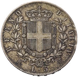 reverse: Vittorio Emanuele II (1861-1878). 5 lire 1874 M. Milano. Ag.  BB