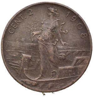 reverse: Vittorio Emanuele III (1900-1943). 2 centesimi 1908 