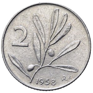 reverse: REPUBBLICA ITALIANA. 2 lire 1958 