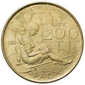reverse: REPUBBLICA ITALIANA. 200 lire 1980 FAO. 1 della data evanescente. FDC