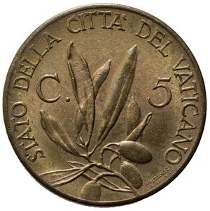 reverse: VATICANO. Pio XII (1939-1958). 5 centesimi 1939. Cu. qFDC